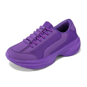 Breathable purple thick-soled chunky sneakers for casual sports and daily walking