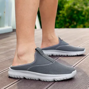 Mules de malla gris transpirables para hombre, zapatos casuales cómodos para caminar