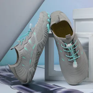 Quick-dry grey water shoes with turquoise laces for beach and surfing sports