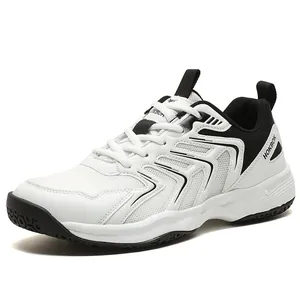 Chaussures d'Entraînement en Cuir Synthétique et Maille Respirante pour Badminton Tennis Tennis de Table Baskets de Sport Antidérapantes Professionnelles