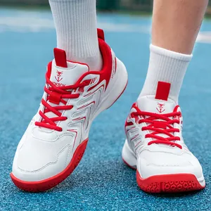 Chaussures de sport respirantes rouges et blanches pour badminton et tennis, pour étudiants