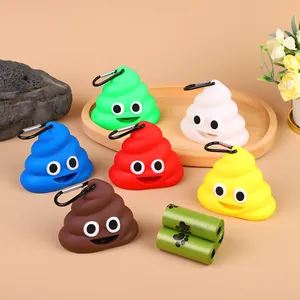 Creative Poop Emoji Dog Waste Bag Dispenser Portable Pet Poop Picker Case With Carabiner For Outdoor Pet Supplies