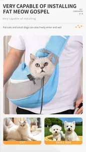 Borsa a tracolla traspirante per animali domestici con gatto in un trasportino blu comodo