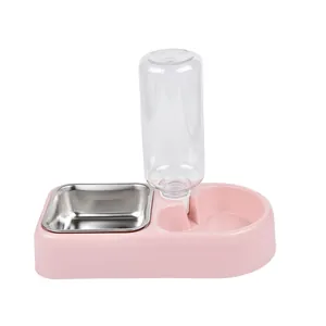Distributore automatico di acqua e cibo per animali con ciotola in acciaio rosa