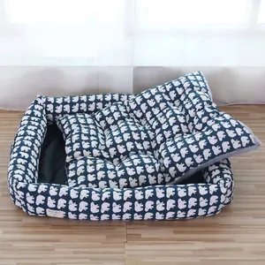 Durable and thick linen pet bed featuring a cute white polar bear pattern for dogs and cats