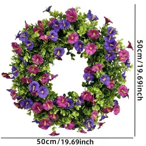 Corona de flores artificiales de 50cm con ipomeas moradas y rosas para decoración
