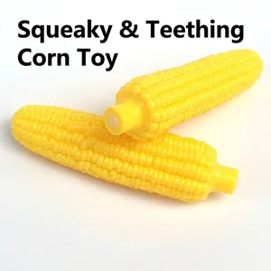 Bright yellow squeaky corn-shaped dog toy for pet teething and effective teeth cleaning