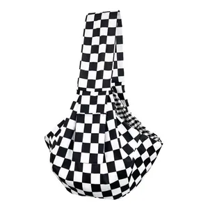 Portable black and white checkerboard pet sling carrier bag for cats and dogs