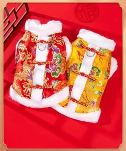 Traditionelle chinesische Haustier-Tang-Anzug mit Drachenmuster und Kunstpelzbesatz