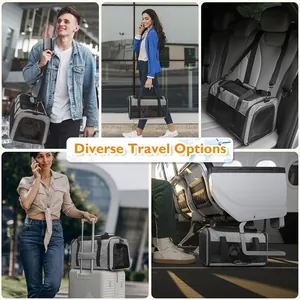Sac de transport gris pliable et respirant pour animaux dans divers modes de voyage