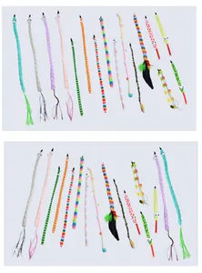 Variety of colorful plush cat teaser wand replacement heads featuring tassels and feathers