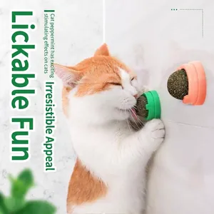 An der Wand montiertes Katzenminze-Ball-Lickspielzeug mit Klebebasis für Katzen