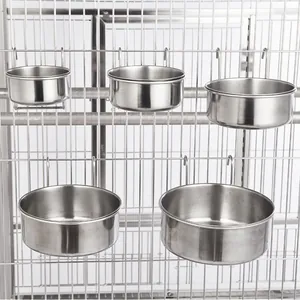 Stainless Steel Hanging Pet Bowl For Dog Cat Bird Cage Elevated Food Water Feeder Brushed Metal Pet Bowl Multi-size Pet Supplies