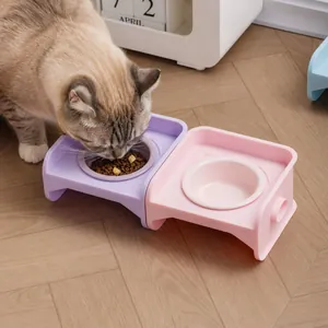 Verhoogde Keramische Huisdier Voerbak Met Vierkante Standaard Orthopedische Anti-Overgeven Voer Waterbak Voor Katten Kleine Honden Moderne Minimalistische Kattenvoerbak