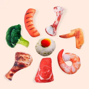 Interactive plush food dog chew toys set including steak chicken leg and broccoli