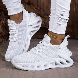 Chaussures de course blanches légères avec semelles creuses pour le fitness et le style décontracté