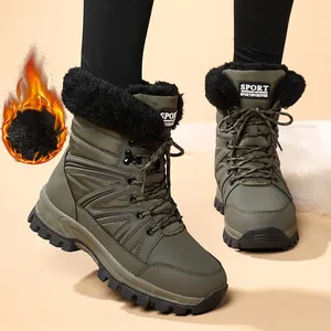 Damen Schneestiefel Warm Kunstfell Gefüttert Winterstiefel Rutschfeste Outdoor PU Leder Lässige Mid-Top Schnürschuhe