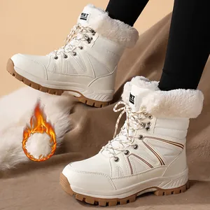 Modische weiße Damen-Schneestiefel mit warmem Kunstfellfutter und rutschfester Gummisohle