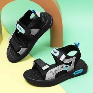 Lightweight boys black sports sandals with soft sole for summer beach activities