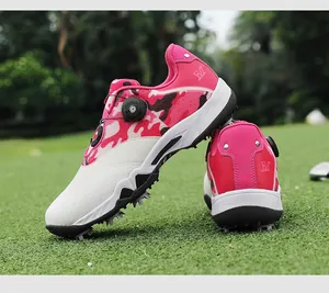 Chaussures de golf professionnelles camo rose avec boucle rotative et crampons de sport