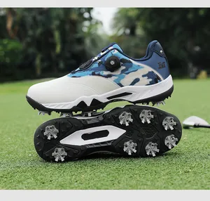Chaussures de golf à crampons professionnelles avec motif camouflage bleu et semelle