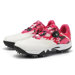 Chaussures de golf professionnelles camouflage rose avec crampons et système rotatif