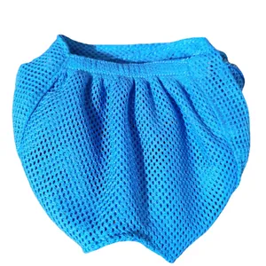 Close-up detail of blue breathable honeycomb mesh fabric for cat muzzle anti-biting mask