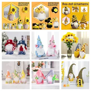 Decorative set of assorted plush faceless gnomes featuring floral bee and seasonal themes