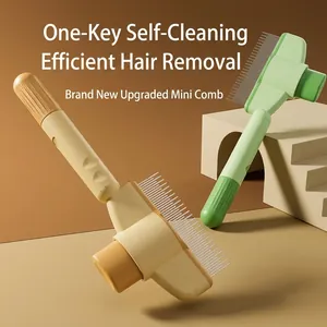 Self-cleaning pet grooming comb for cat and dog hair removal with ergonomic handle