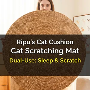 Large circular woven cat scratching mat made of natural sisal for indoor play and rest