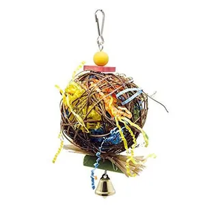 Jouet de recherche de nourriture pour oiseaux avec balle en vigne et papier déchiqueté coloré