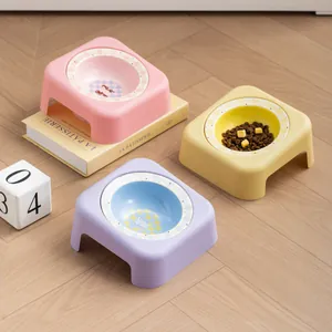 Ciotola per Animali in Ceramica a Forma di UFO Con Supporto Inclinato per la Protezione del Collo Per Gatti e Cani Con Fantasia di Coniglio