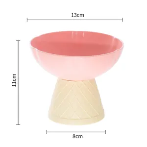 Raised pink ice cream style pet bowl for cats and dogs with 13cm width measurement