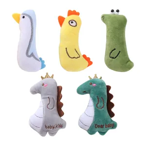 Collection of 5 soft plush catnip cat toys in various animal and dinosaur shapes