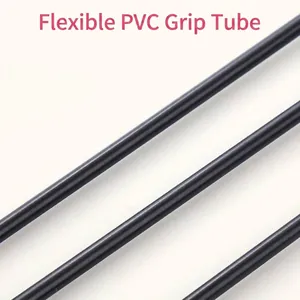 Flexible black PVC grip tubes for cat teaser wands showing durable material detail.