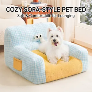 Koreanischer Stil Haustier Sofa Bett Kleiner Hund Katze Couch Weich Cord Kariert Milchsamt Dick Gepolstert Welpen Kätzchen Schlafmatte
