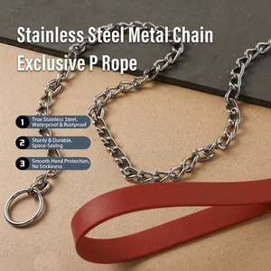 Heavy Duty Stainless Steel P-Chain Dog Leash Anti-Pull Training Slip Lead For Medium And Large Dogs With Swivel Handle