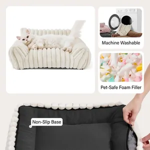 Gestreiftes Plüsch-Haustiersofa mit waschbarem Bezug und rutschfestem Boden für Tiere.