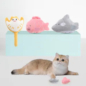 Ocean Creature Catnip Plush Toy For Cats Manta Ray Clownfish Shark Crinkle Paper Interactive Teething Soft Stuffed Pet Toy