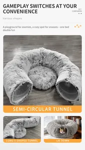 Pluche kattentunnelbed met halfcirkelvormige, S-vormige en ligmodi.