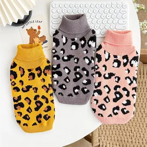 Haustier Pullover Hoher Kragen Leopardenmuster Weich Gestrickte Hundekleidung Warm Winter Katzenpullover Für Hunde Katzen