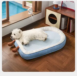 Soft cooling pet bed with quilted surface for dogs and cats in a modern home setting