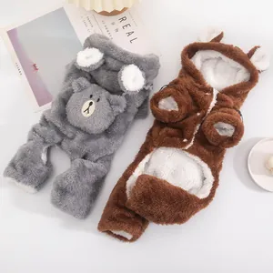 Warmer Fleece-Hundeanzug mit Bärenohren für kleine Hunde in Grau und Braun, 2er-Set