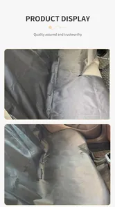 Detail view of grey waterproof oxford cloth pet car seat cover installed in rear seat