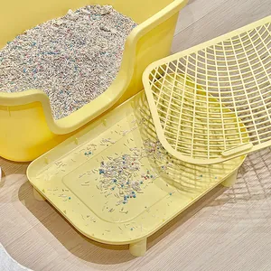 Alfombra para arena de gato amarilla de doble capa con pedal anti-seguimiento de gran tamaño