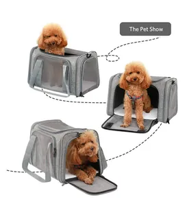 Detailed views of foldable breathable pet carrier with multiple openings for small pets