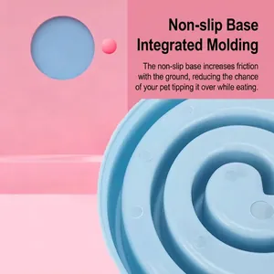 Durable blue pet slow feeder bowl featuring a non-slip bottom and one-piece molded design