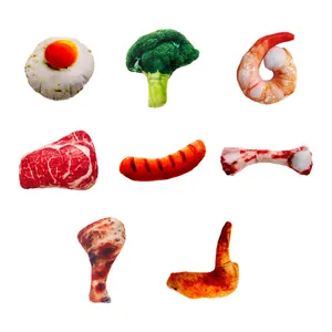 Realistic plush dog toys set including steak, broccoli, and chicken leg for chewing