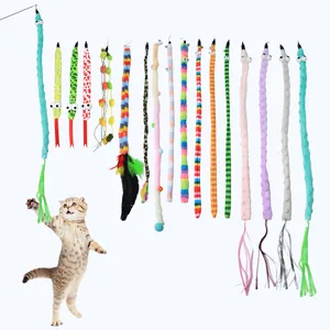 Plush Cat Teaser Wand Replacement Head Caterpillar Snake Tassel Feather Interactive Pet Toy With Bell Indoor Cat Accessories