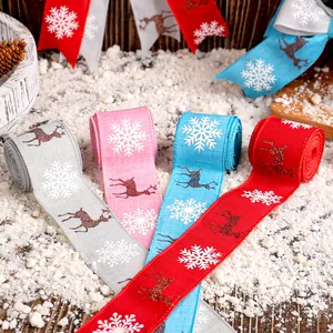 Kerstmis Rendier Sneeuwvlok Jute Lint Met IJzerdraad Glitter Eland Patroon Lint Voor Kerstboom Decoratie Cadeauverpakking DIY Knutselen Party Benodigdheden